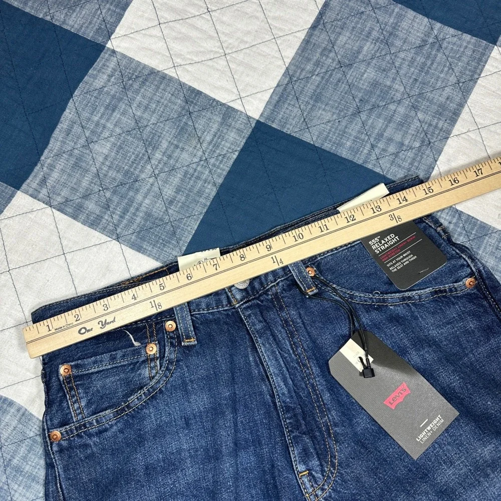 NWT Levis Premium 555 Relaxed Straight Jeans Blue Linen Blend 29x30 Lightweight